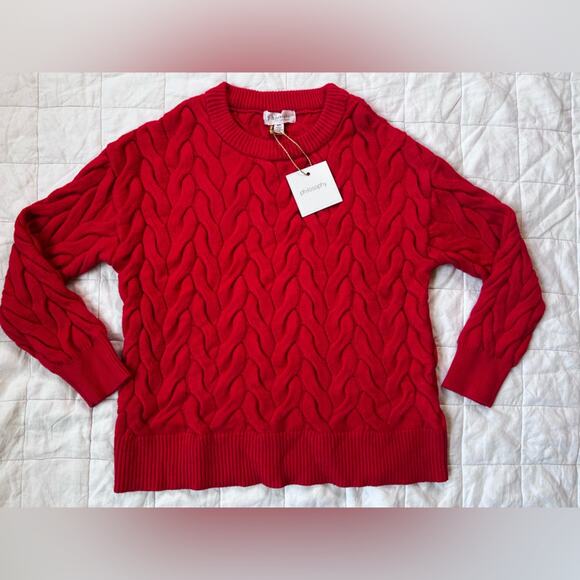 NWT Philosophy Cherry Red Viscose Blend Cable Knit Sweater Old Money - Medium - Picture 1 of 8